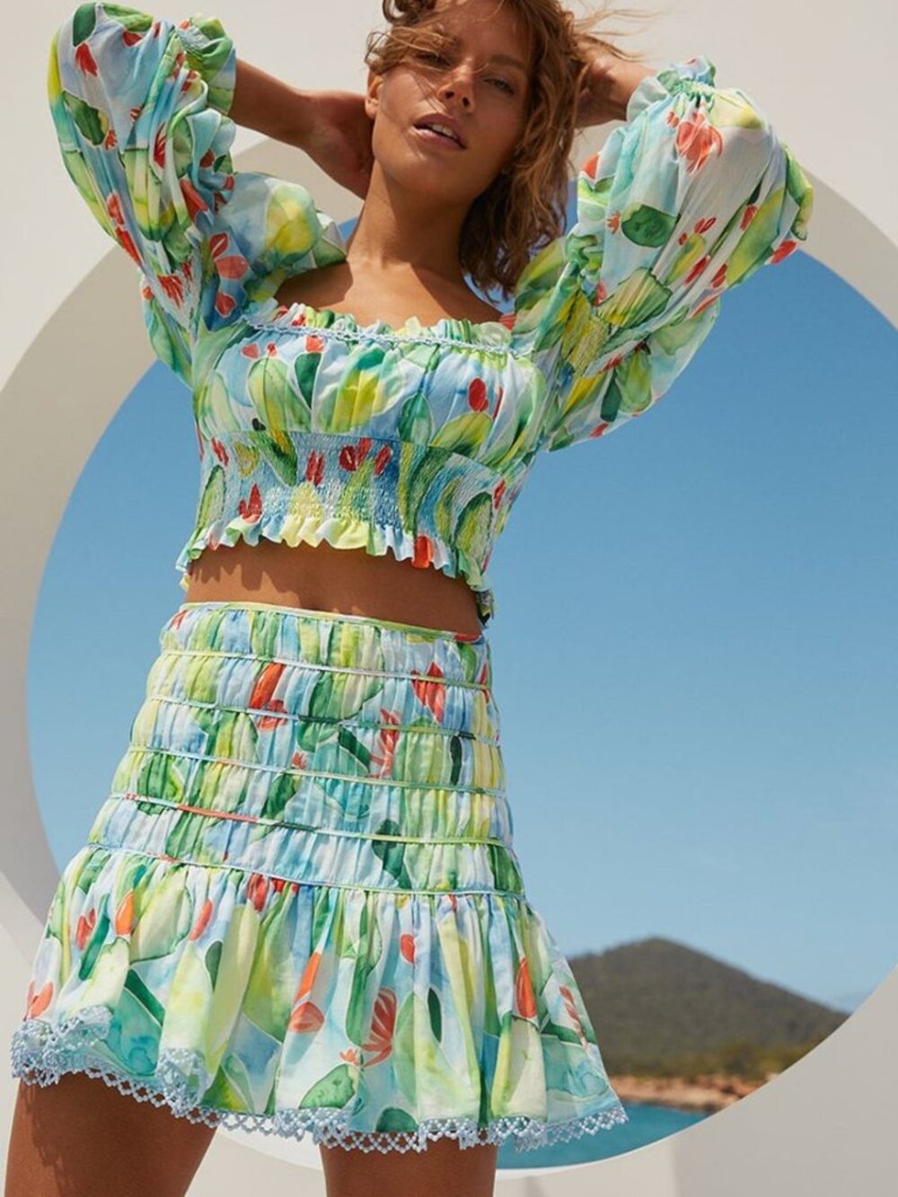 Charo Ruiz Ibiza Cropped Brisa Blouse and Gia Skirt in Barbary Print